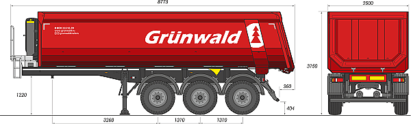 Самосвальный полуприцеп Грюнвальд TSt 27 куб, HARDOX, BPW 3x9, 1220, Michelin