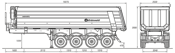 Полуприцеп самосвал Grunwald 9453-0000010-50 38 куба, BPW 4x9, 1220, Michelin HD, ПО, HYVA